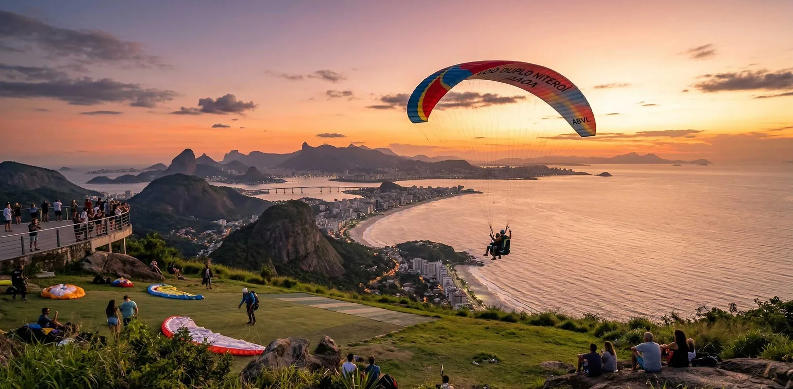 Voo de parapente sobre Niterói e a Baía de Guanabara